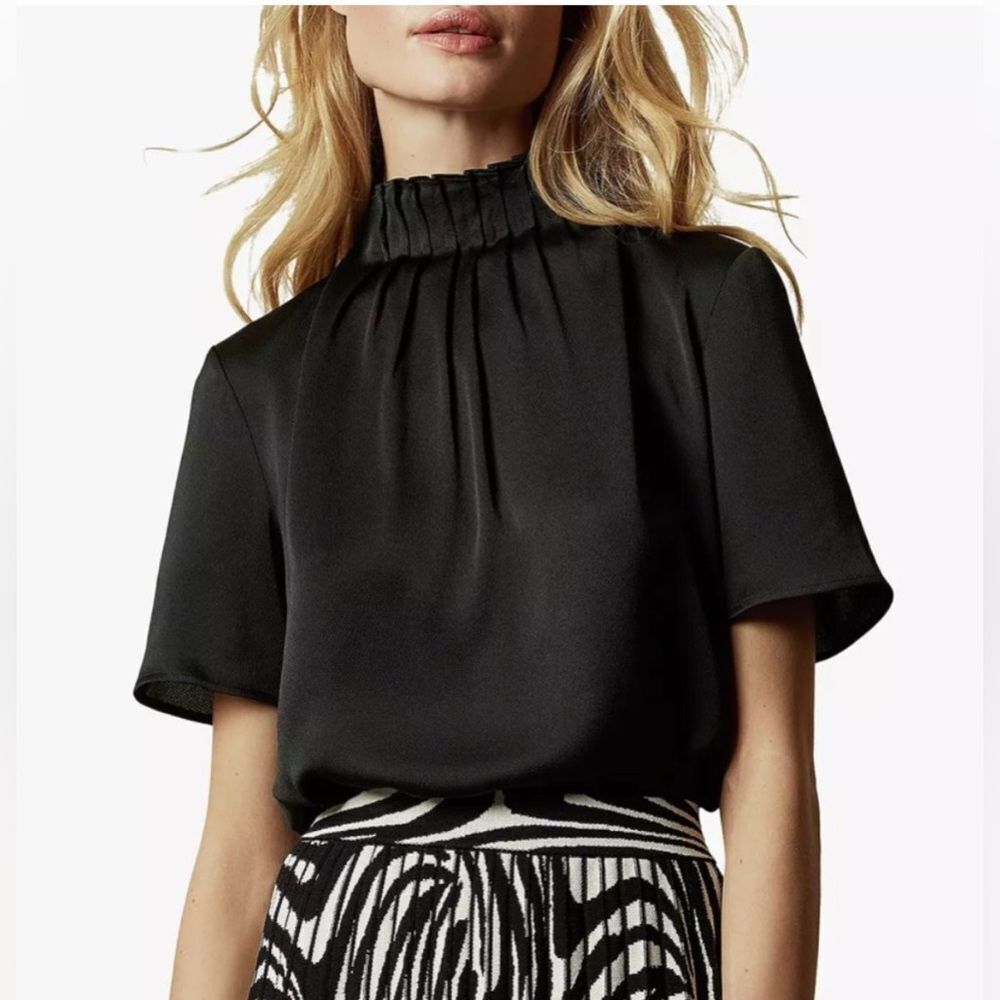TED BAKER | Luniaa Frill Detail High Neck Top Blouse Black Small